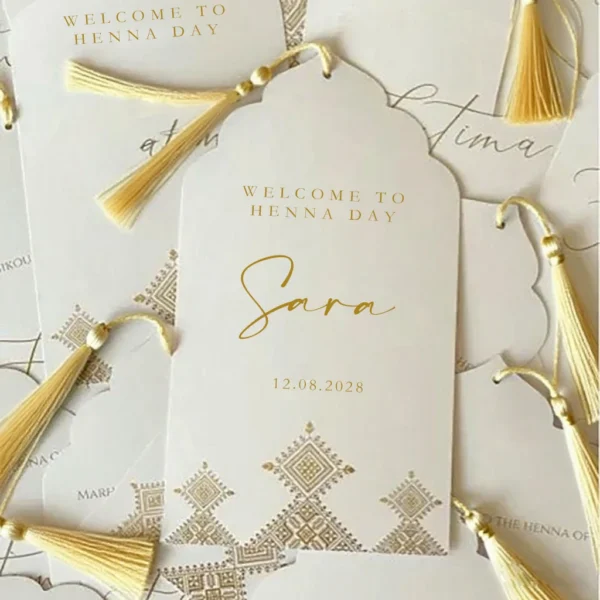 Custom Henna Day Card Personalized Name Text Print Wedding Invitation Night Party Table Menu Decoration Hang Tag Accessories DIY