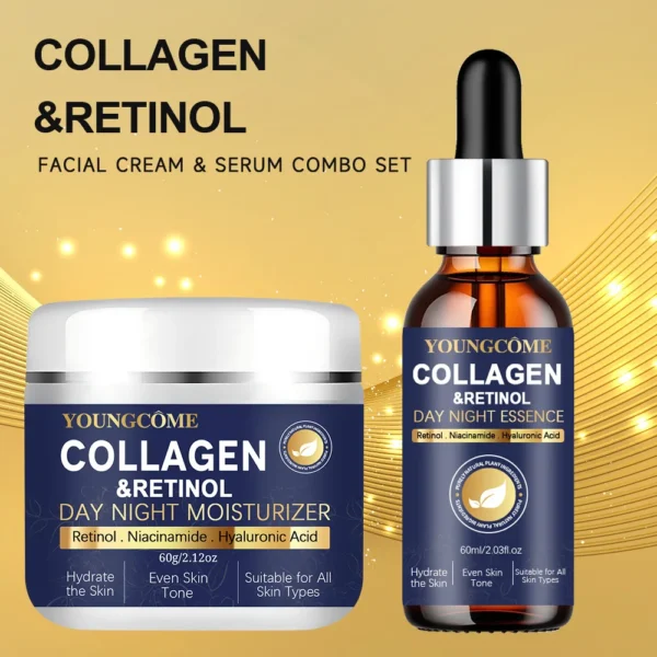 Collagen Retinol + Stem Cell Day Night Moisturizer & Serum Set - Hydrating Firming Skin Care with Niacinamide Hyaluronic Acid
