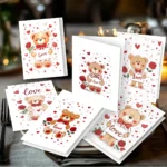12Pcs Romantic Valentine's Day Card Invitation Card Love Letter Anniversary Blessing Heart Shaped Rose Pattern Card