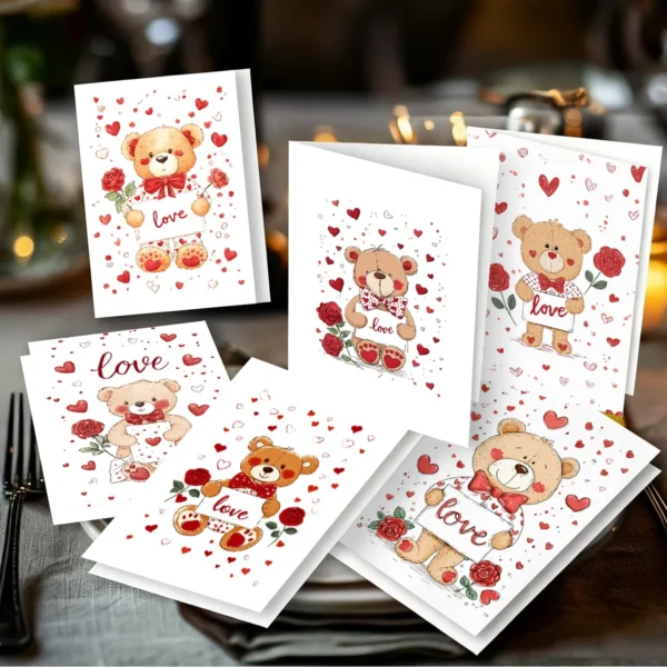 12Pcs Romantic Valentine's Day Card Invitation Card Love Letter Anniversary Blessing Heart Shaped Rose Pattern Card