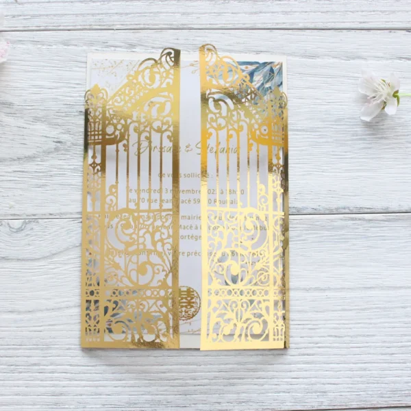 Metallic Gold Gate Laser Cut Invitation Card 50 Sets Personalized Printing For Wedding Anniversary Party Invites