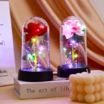 Eternal Red Rose Artificial Flowers with LED Light Creative Valentine's Day Gift Rose in Glass Cover Simulation Rose Flower - Image 4