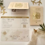 30pcs Champage Gold Foil Passport Invitation, Boading Pass RSVP, Destination Wedding, Travel Party invite Card,Custom Langauge - Image 3