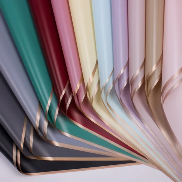 20pcs Golden Border Flower Bouquet Wrapping Papers Gold Line Half Transparent Gifts Paper Florist Bouquet Waterproof Paper