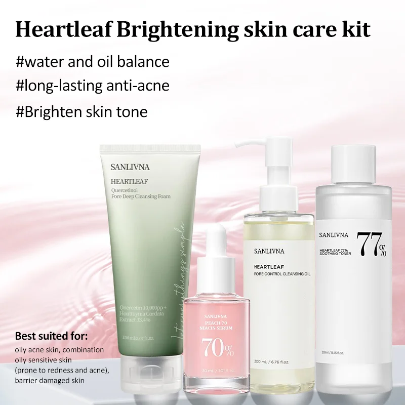 kf-Sea698cb1c834485eb34e3f209da1f3d4g Sanlivna Korean Skincare Heartleaf 4-Piece Set - Oil Balance & Brightening with Soothing Complex - Image 1
