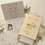 30/55pcs Gold Foil Wedding Invitation With RSVP, Travel Destination Wedding, Engagement Party Invite Card With QR