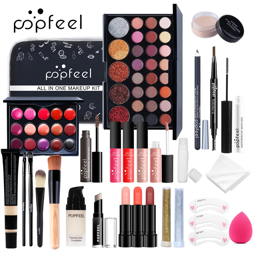 kf-Sebc1be085c7443979aa2843c45fd4f16w All in One Makeup Kit Full Makeup Kit Gift for Women Teen Girl Nude Eyeshadow Foundation Primer Brush Nude Lipgloss - Image 1