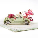 Valentine Wedding Car Balloon Flower Couple Pop up Card, Romantic 3D Greeting Card for Couples - Image 2