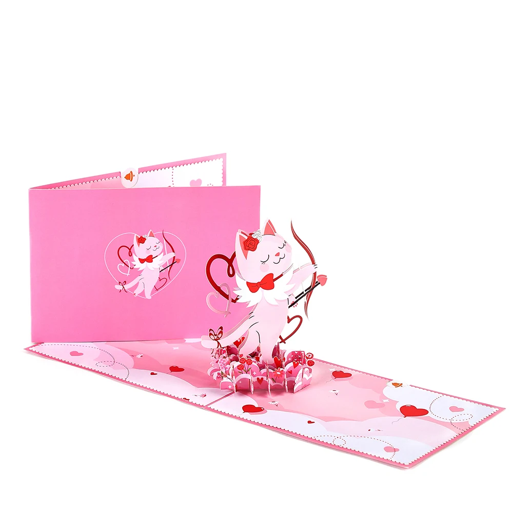 kf-Sf11af01bc4bf457ab592ae61ac7389d87 Valentines Day Greeting Card Romantic Cupid Cat Balloon Pop Up 3D Greetings Card Postcard Love Gifts For Couples Wife Lover - Image 1
