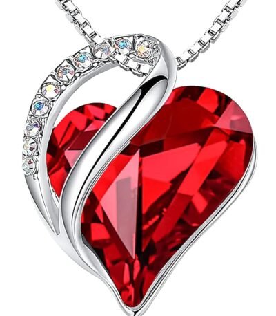 Leafael Valentine's Day Gift Necklaces for Women, Infinity Love Birthstone Heart Crystal Pendant, Birthday Anniversary Jewelry for Wife, Mom, and Her, Silver Plated, 18" + 2"...