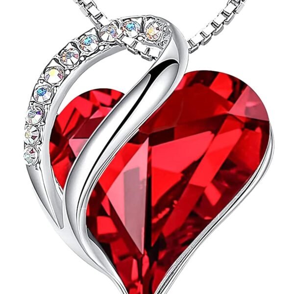 Leafael Valentine's Day Gift Necklaces for Women, Infinity Love Birthstone Heart Crystal Pendant, Birthday Anniversary Jewelry for Wife, Mom, and Her, Silver Plated, 18" + 2"...