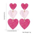 LEE&RO Heart Earrings Dangle Valentine's Day Earrings Pink Heart Earrings Red Heart Earrings Cute Love Dangling Heart Earrings for Women