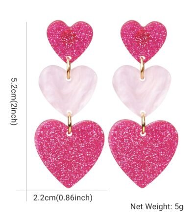 LEE&RO Heart Earrings Dangle Valentine's Day Earrings Pink Heart Earrings Red Heart Earrings Cute Love Dangling Heart Earrings for Women