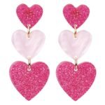 LEE&RO Heart Earrings Dangle Valentine's Day Earrings Pink Heart Earrings Red Heart Earrings Cute Love Dangling Heart Earrings for Women