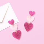 LEE&RO Heart Earrings Dangle Valentine's Day Earrings Pink Heart Earrings Red Heart Earrings Cute Love Dangling Heart Earrings for Women