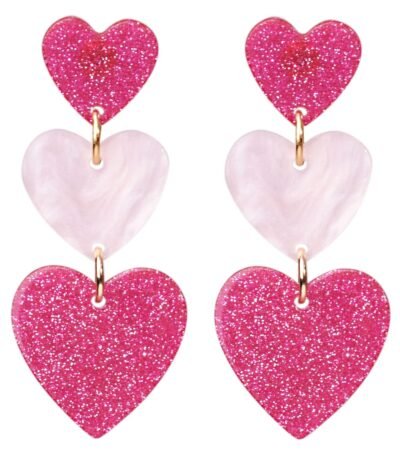 LEE&RO Heart Earrings Dangle Valentine's Day Earrings Pink Heart Earrings Red Heart Earrings Cute Love Dangling Heart Earrings for Women