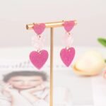LEE&RO Heart Earrings Dangle Valentine's Day Earrings Pink Heart Earrings Red Heart Earrings Cute Love Dangling Heart Earrings for Women