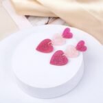 LEE&RO Heart Earrings Dangle Valentine's Day Earrings Pink Heart Earrings Red Heart Earrings Cute Love Dangling Heart Earrings for Women