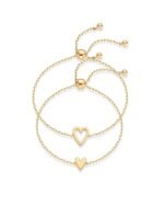 PAVOI 14K Gold Plated Matching Heart Charms Solitaire Bracelet Set for Women | Adjustable Valentines Day Love Friendship Two Bracelet Pack