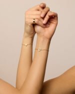 PAVOI 14K Gold Plated Matching Heart Charms Solitaire Bracelet Set for Women | Adjustable Valentines Day Love Friendship Two Bracelet Pack