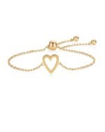 PAVOI 14K Gold Plated Matching Heart Charms Solitaire Bracelet Set for Women | Adjustable Valentines Day Love Friendship Two Bracelet Pack