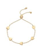 PAVOI 14K Gold Plated Matching Heart Charms Solitaire Bracelet Set for Women | Adjustable Valentines Day Love Friendship Two Bracelet Pack
