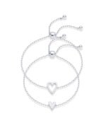 PAVOI 14K Gold Plated Matching Heart Charms Solitaire Bracelet Set for Women | Adjustable Valentines Day Love Friendship Two Bracelet Pack