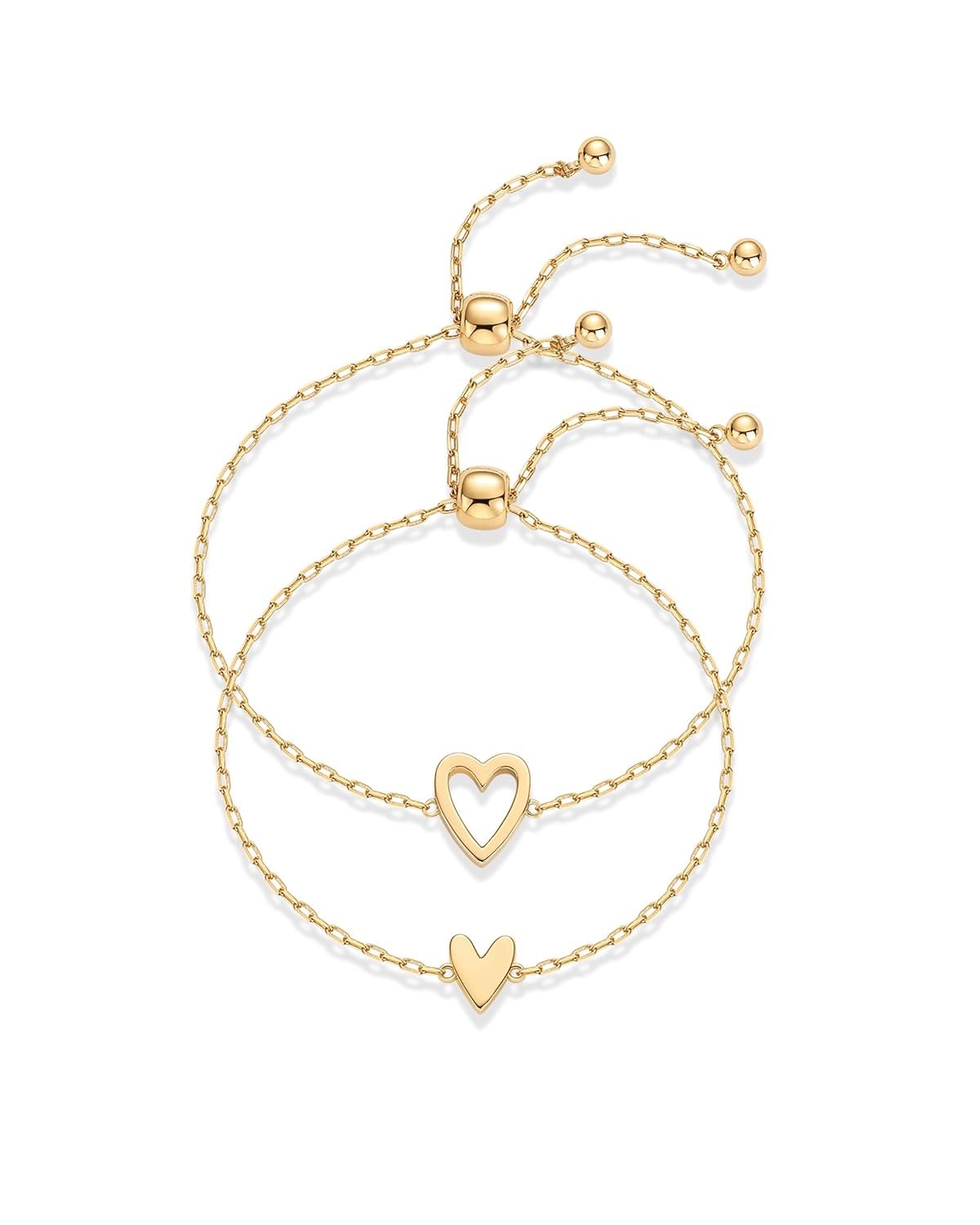 PAVOI 14K Gold Plated Matching Heart Charms Solitaire Bracelet Set for Women | Adjustable Valentines Day Love Friendship Two Bracelet Pack PAVOI 14K Gold Plated Matching Heart Charms Solitaire Bracelet Set for Women | Adjustable Valentines Day Love Friendship Two Bracelet Pack