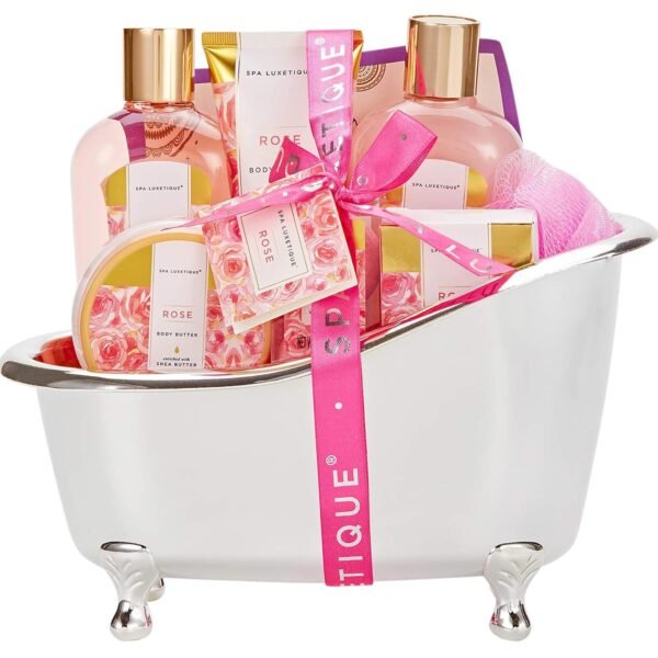 spa luxetique Gift Set For Women, Bath Sets for Women Gift, 8 Pcs Rose Spa Basket Includes Bubble Bath, Shower Gel, Body Lotion, Mom Birthday Gifts, Mother‘s Day Valentines...