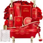 Valentine's Day Gift Basket for Her - Exotic Rose & Spa Bath & Body Set for Women, Anniversary & Birthday Gift with Body Scrub, Bubble Bath, Lotion & More
