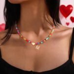 Valentines Day Gifts for Kids Women Girls - Colorful Beaded Initial Necklace Teen Girls Trendy Stuff Dainty Letter Choker Necklace Valentines Day Gifts for Her Mom Wife Jewelry