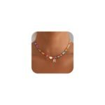 Valentines Day Gifts for Kids Women Girls - Colorful Beaded Initial Necklace Teen Girls Trendy Stuff Dainty Letter Choker Necklace Valentines Day Gifts for Her Mom Wife Jewelry