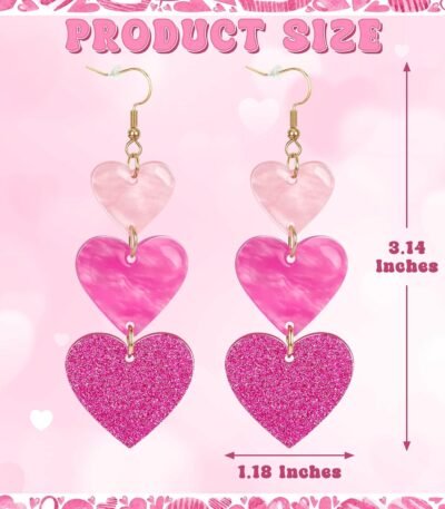 Valentines Earrings, Acrylic Heart Earrings, Pink Red Valentines Gifts for Her, Galentines Day Jewelry Accessories for Women