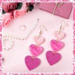 Valentines Earrings, Acrylic Heart Earrings, Pink Red Valentines Gifts for Her, Galentines Day Jewelry Accessories for Women
