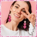 Valentines Earrings, Acrylic Heart Earrings, Pink Red Valentines Gifts for Her, Galentines Day Jewelry Accessories for Women