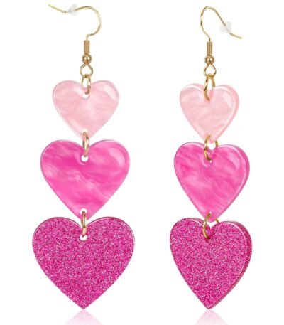 Valentines Earrings, Acrylic Heart Earrings, Pink Red Valentines Gifts for Her, Galentines Day Jewelry Accessories for Women