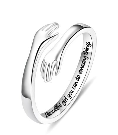 Yesteel S925 Sterling Silver Hug Ring for Women Teen Girls, Adjustable Ring Jewelry Mothers Day Birthday Gifts for Daughters Mom Sister Wife Friends Grandma