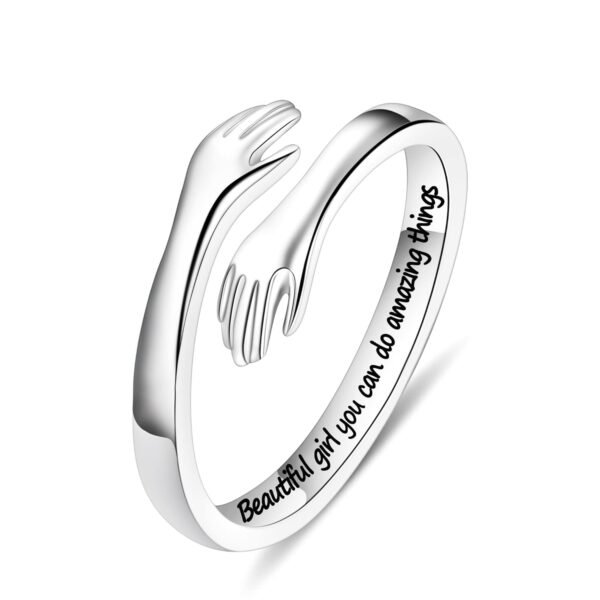 Yesteel S925 Sterling Silver Hug Ring for Women Teen Girls, Adjustable Ring Jewelry Mothers Day Birthday Gifts for Daughters Mom Sister Wife Friends Grandma