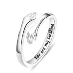 Yesteel S925 Sterling Silver Hug Ring for Women Teen Girls, Adjustable Ring Jewelry Mothers Day Birthday Gifts for Daughters Mom Sister Wife Friends Grandma