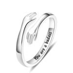Yesteel S925 Sterling Silver Hug Ring for Women Teen Girls, Adjustable Ring Jewelry Mothers Day Birthday Gifts for Daughters Mom Sister Wife Friends Grandma