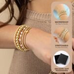 Yoosteel Valentines Day Gifts for Her Kids Teen Girl - 14K Gold Plated Dainty Round Beaded Ball Pearl Cross Bracelet Stack Set for Women Trendy Non Tarnish Teenage Girls...