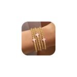 Yoosteel Valentines Day Gifts for Her Kids Teen Girl - 14K Gold Plated Dainty Round Beaded Ball Pearl Cross Bracelet Stack Set for Women Trendy Non Tarnish Teenage Girls...